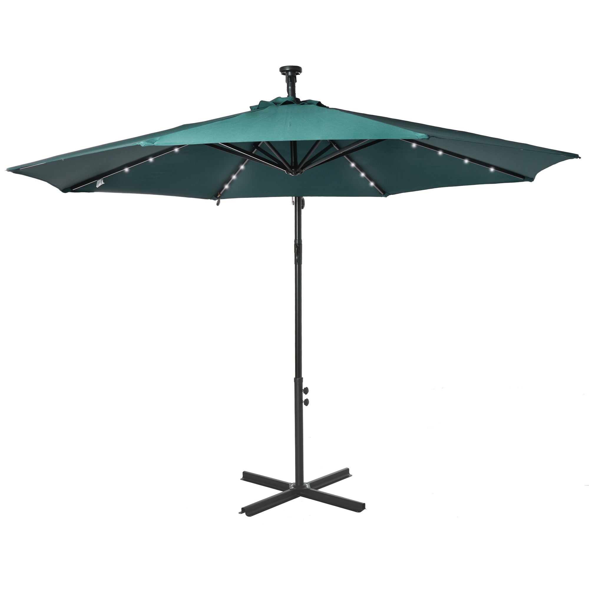 Outsunny 10ft Solar LED Cantilever Umbrella: Outdoor Banana Parasol with Lights & Adjustable Angle for Backyard, Dark Green 