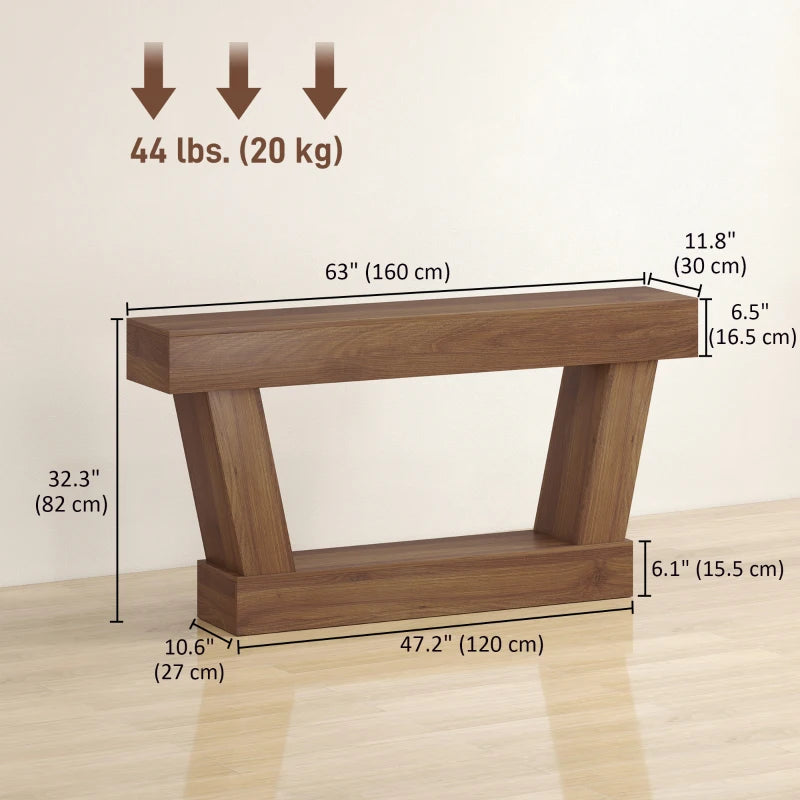 63 Inch Vintage Console Table, Narrow Entryway Table with Open Shelf for Living Room, Dark Brown
