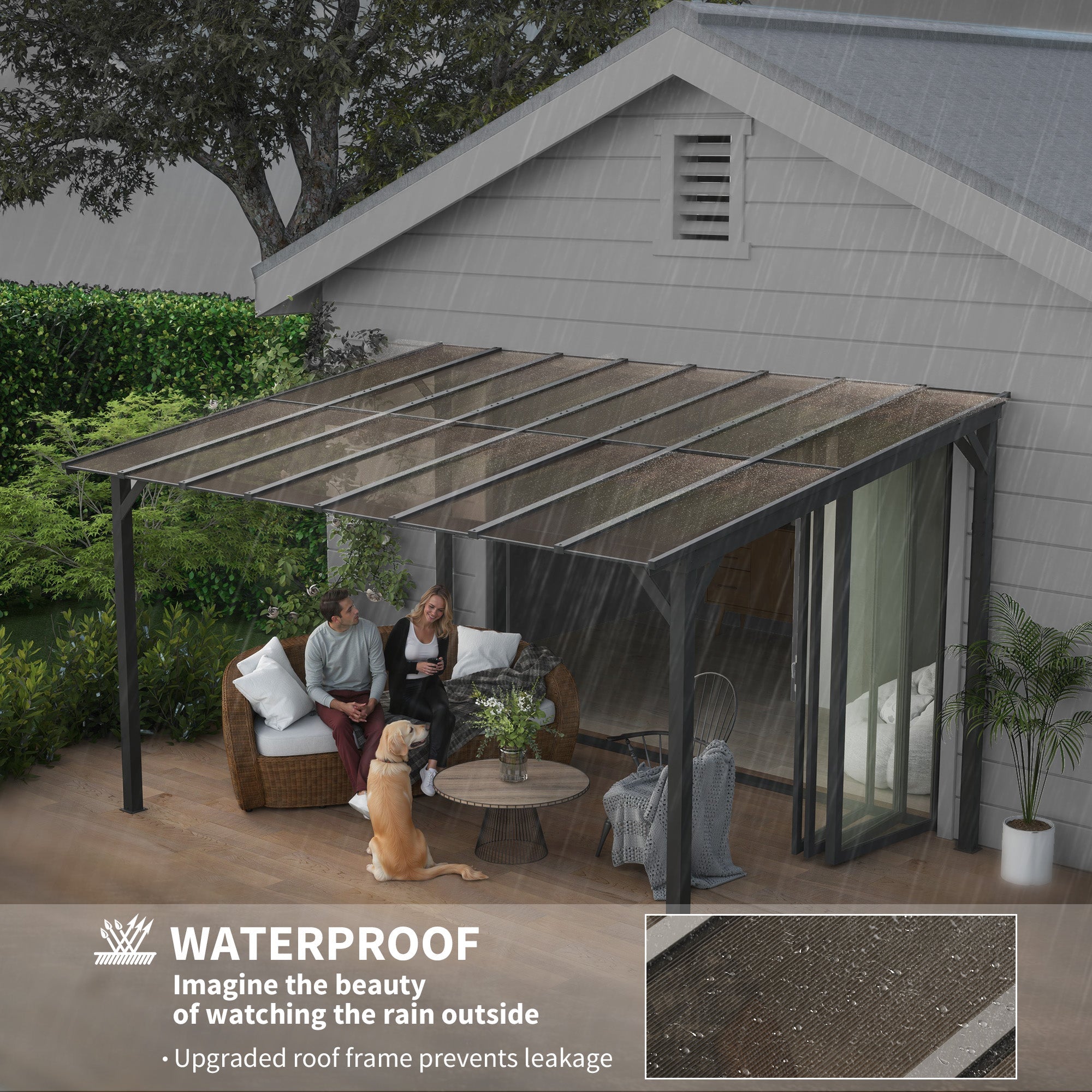 Outsunny 10' x 14' Hardtop Gazebo Wall-Mounted / Free Standing Outdoor Pergola with UPF 50+ & Waterproof Polycarbonate Roof 