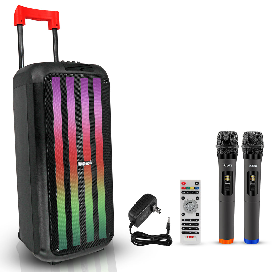 5Core Bluetooth Party Speaker 10 inch PA RGB Partybox Karaoke Machine + 2 Wireless Mic