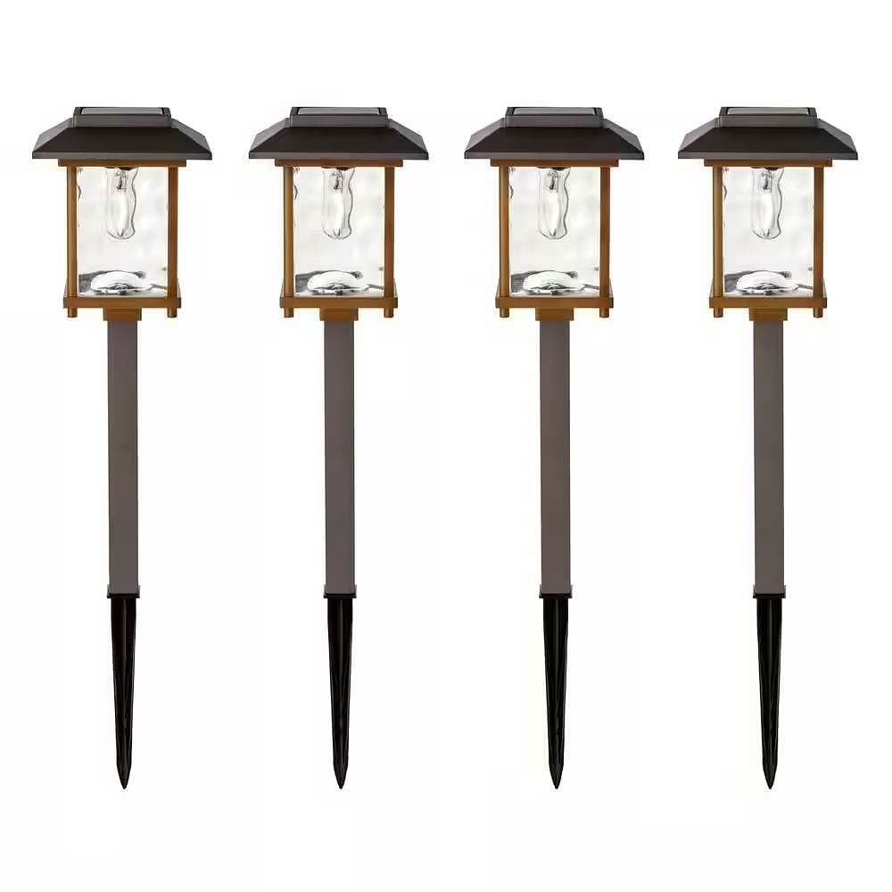 4 Pack - Bronze Gold Solar LED Light Set - Outdoor Path Yard Lighting - Free Shipping