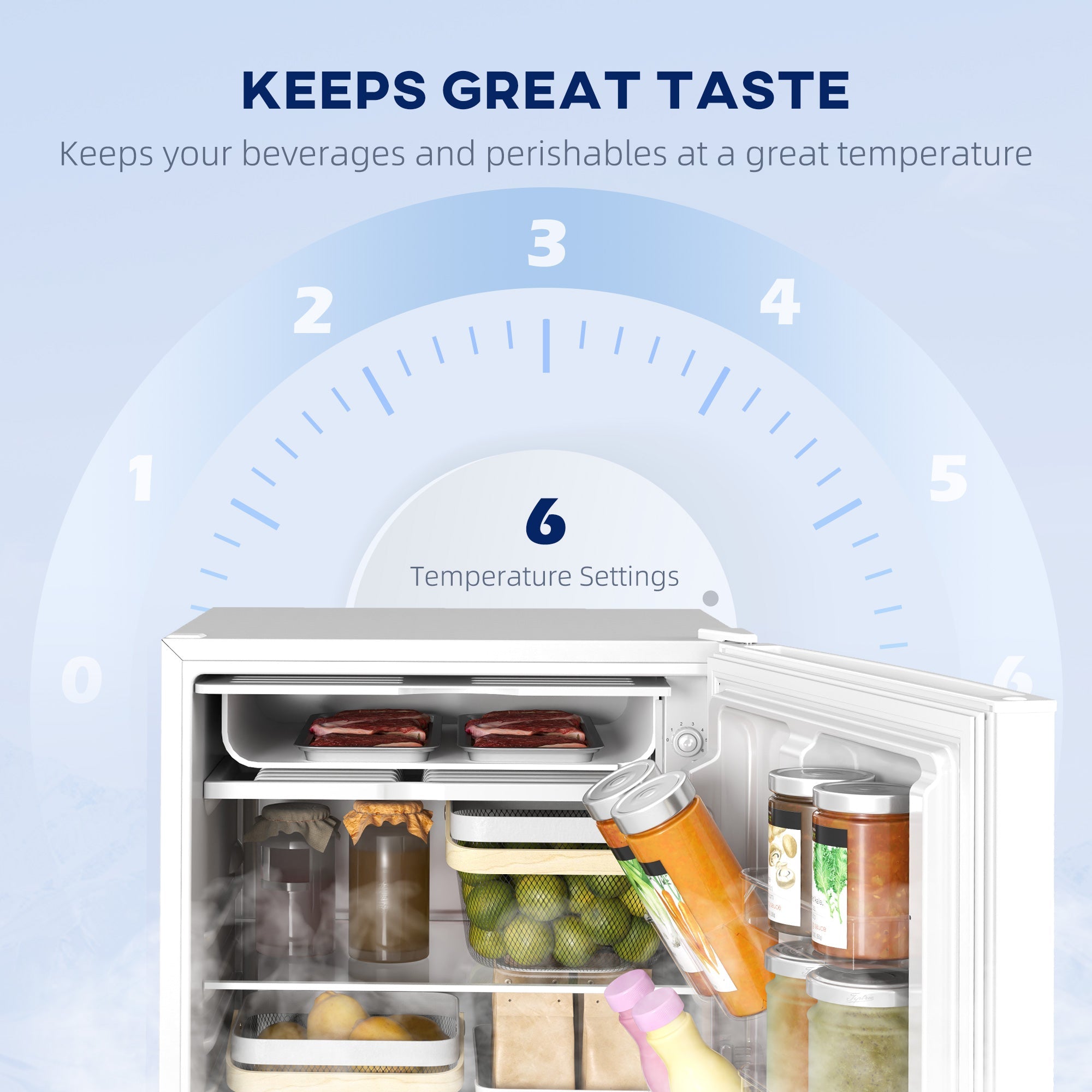 HOMCOM 4.5 Cu Ft Mini Fridge with Freezer, Wheels, Single Door Refrigerator, Adjustable Thermostat, Reversible Door, White 