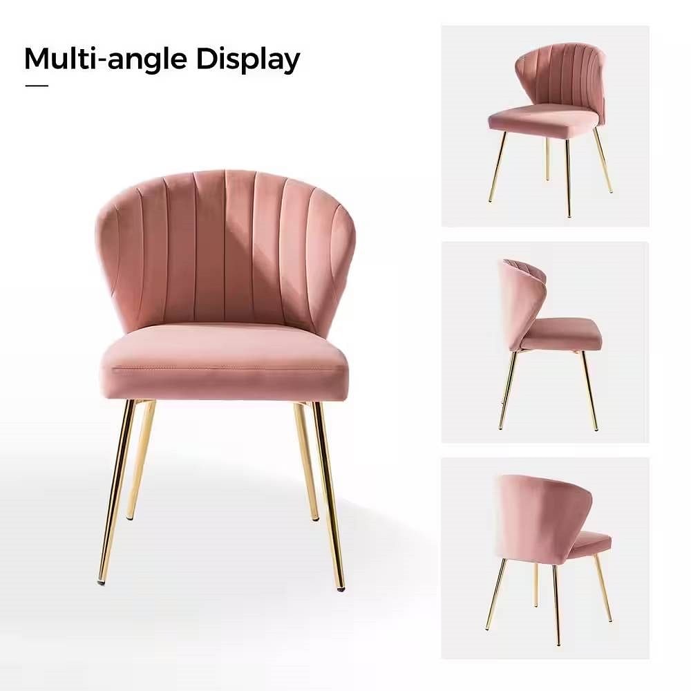 Pink Velvet Upholstered Wingback Accent Side Chair with Gold Metal Legs - Free Shipping