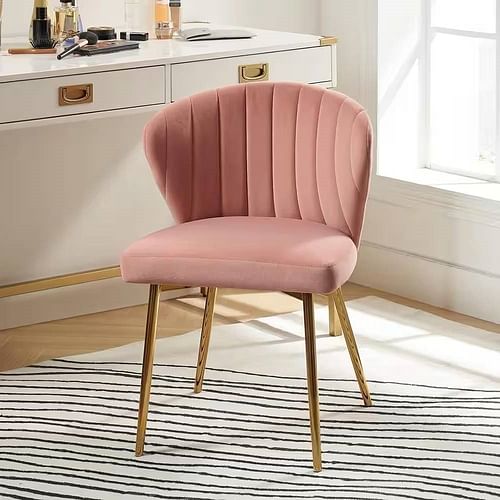 Pink Velvet Upholstered Wingback Accent Side Chair with Gold Metal Legs - Free Shipping