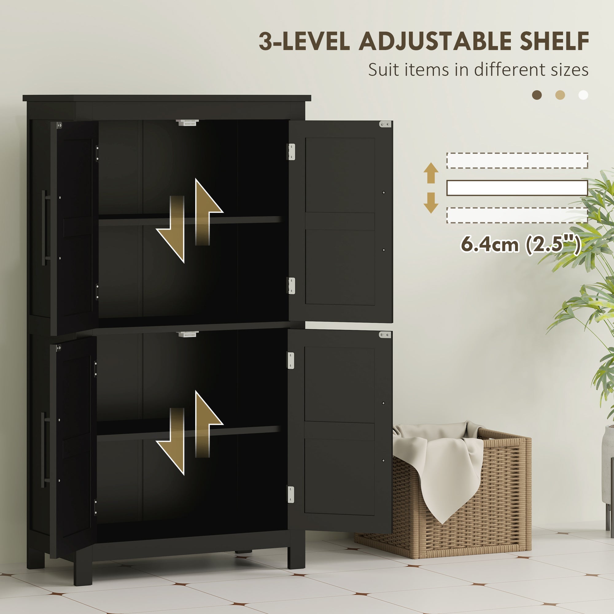 HOMCOM Farmhouse Bathroom Storage Cabinet, Bathroom Floor Cabinet with Barn Doors and Adjustable Shelf, Black 
