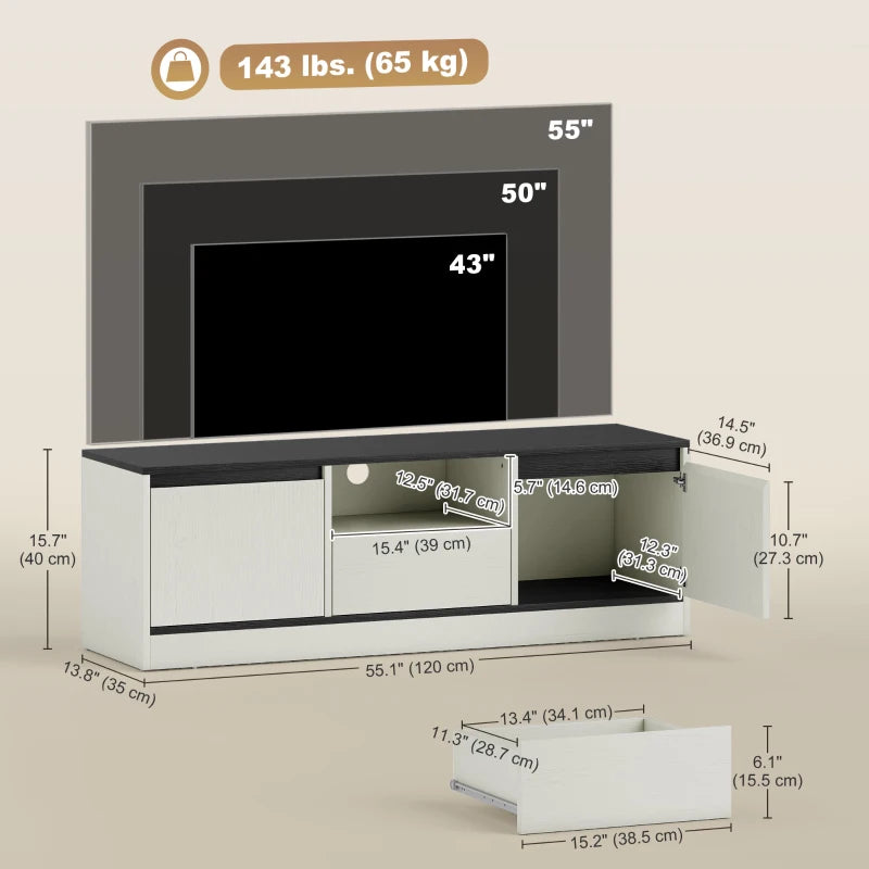TV Stand for 43-55 Inch TV,  Entertainment Center w/ Cabinets, Shelf, Drawer and Cable Management for Living Room, White