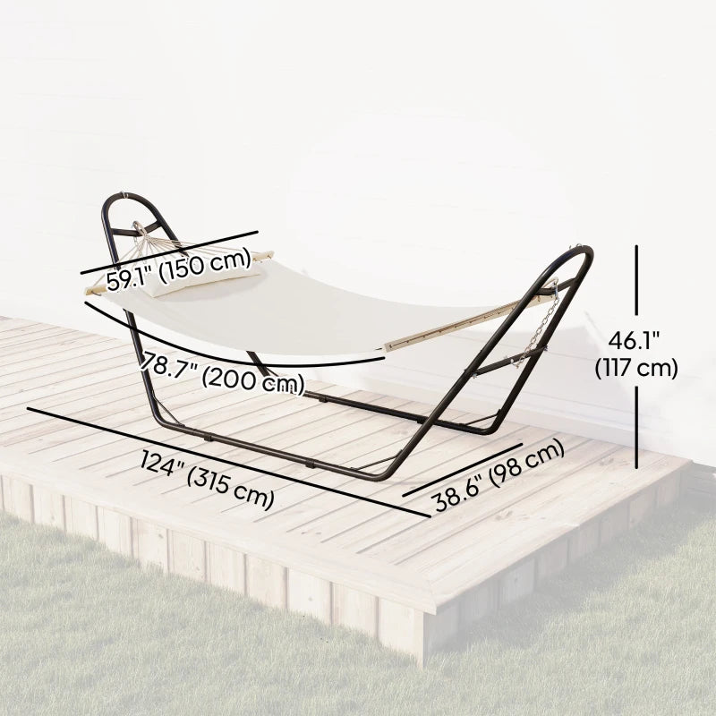 Hammock with Stand, Heavy Duty Camping Hammock with Detachable Pillow and Spreader Bar, 264 lbs Capacity, Cream White