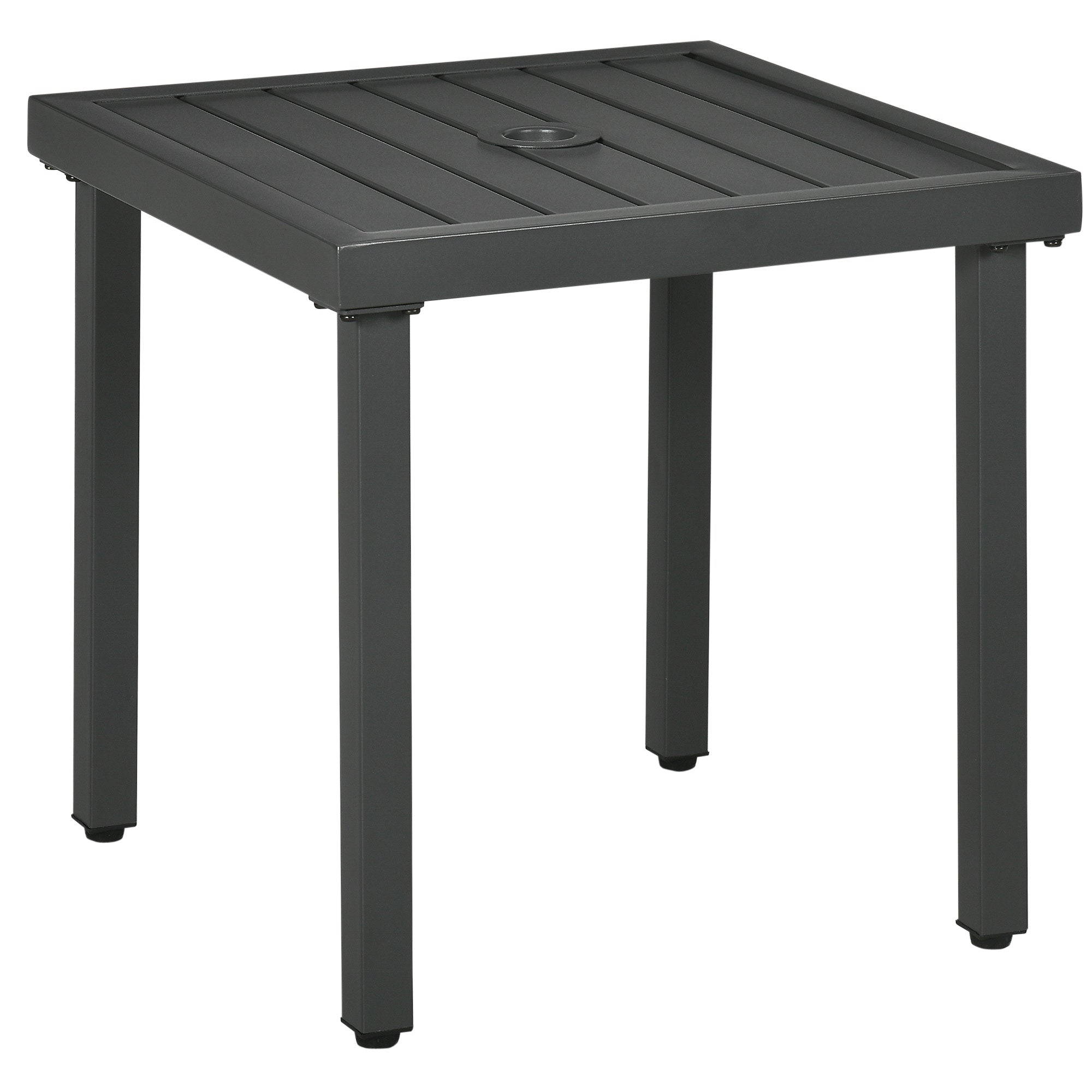 Outsunny Patio Side Table with Umbrella Hole Steel Frame Small Coffee Table Gray 
