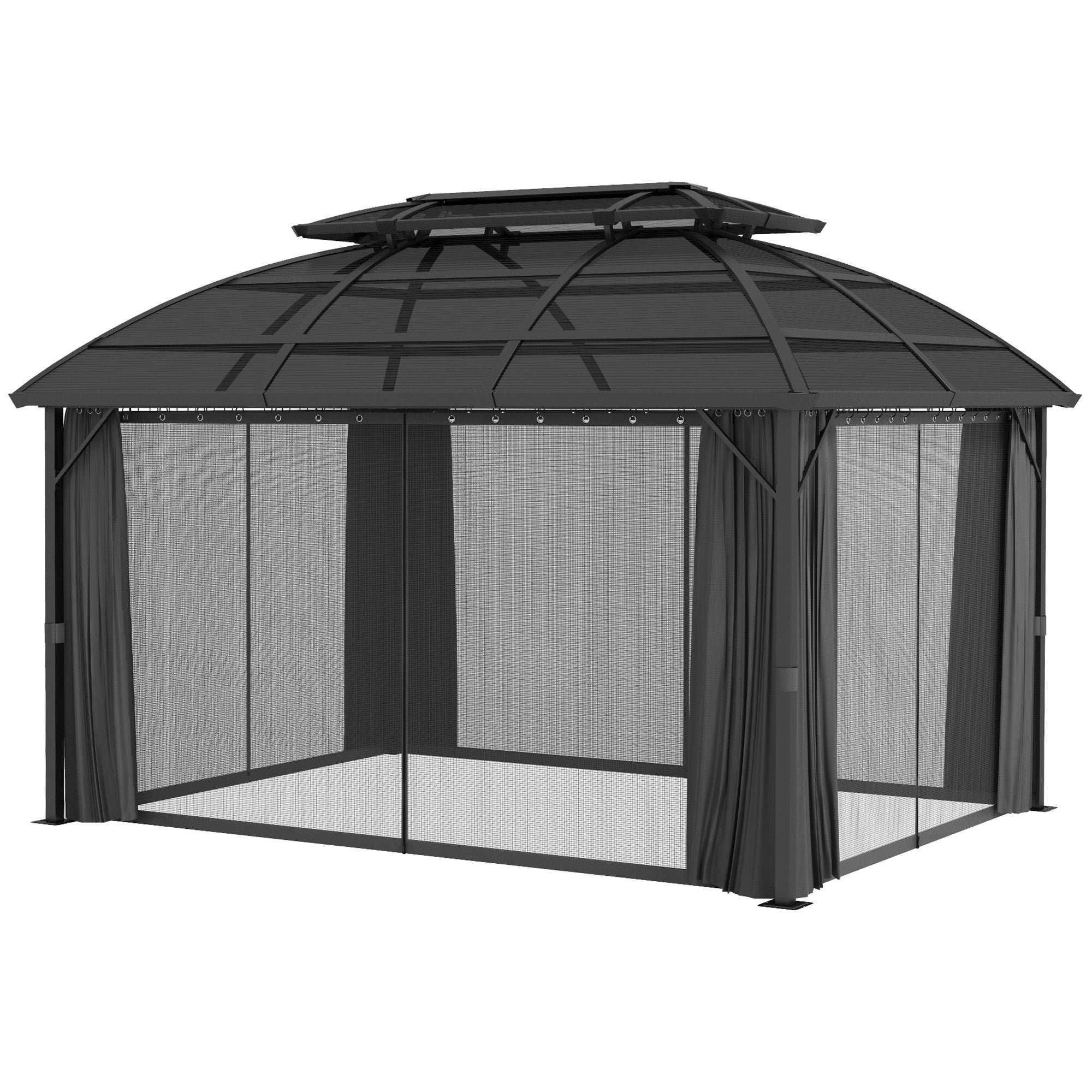Outsunny 13' x 10' Patio Gazebo, Double Roof Outdoor Gazebo Canopy Shelter with Curtains and Aluminium Frame for Garden, Black 