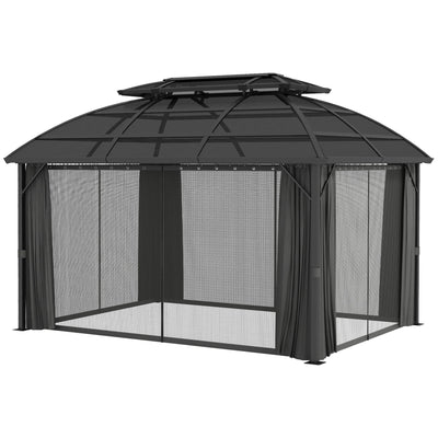 Outsunny 13' x 10' Patio Gazebo, Double Roof Outdoor Gazebo Canopy Shelter with Curtains and Aluminium Frame for Garden, Black 