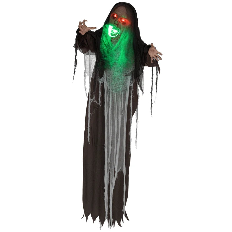 HOMCOM 6.4' Life-Size Winged Grim Reaper – Animated Halloween Decoration, Light-Up Eyes 