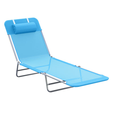 Outsunny Serene Serenity: Folding Reclining Chair, Portable Garden Chaise Lounge with Pillow for Outdoor Camping, Beach, Blue Finish 