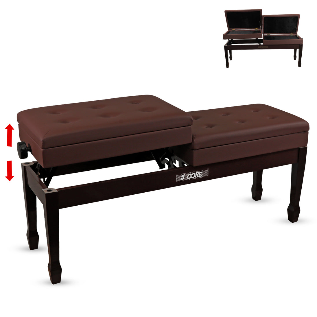 5CORE Duet Piano Bench with Storage Adjustable Wooden Keyboard Stool for Adults & Kids Designed for Two Players