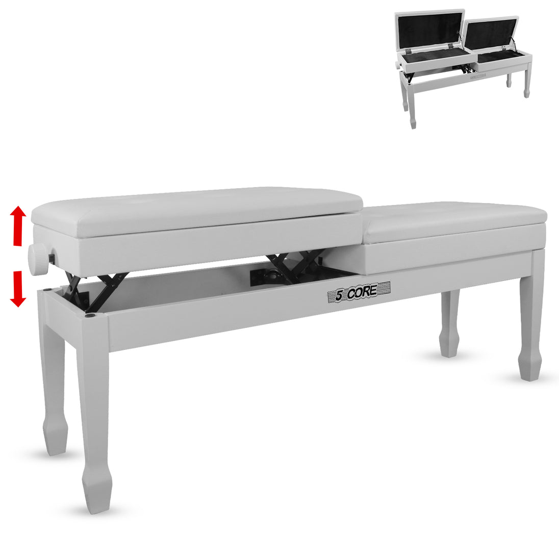 5CORE Duet Piano Bench with Storage for Two Adjustable Wooden Keyboard Stool for Adults & Kids