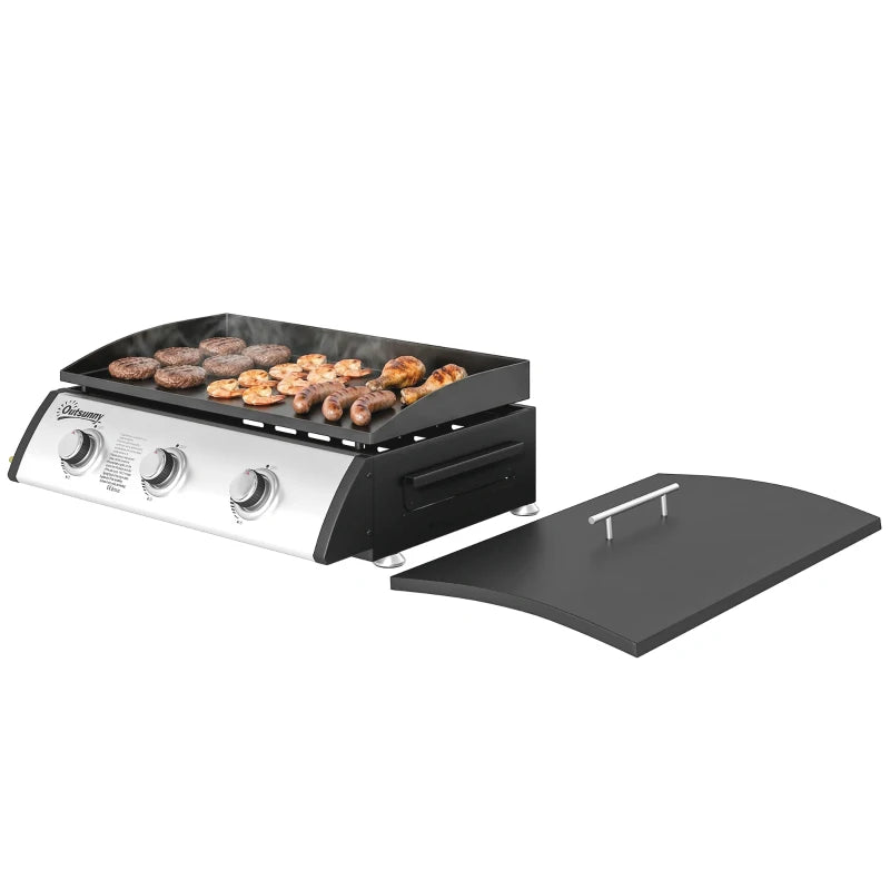 🔥 3-Burner Propane Gas Griddle Grill with Lid – Portable Outdoor BBQ (Black)
