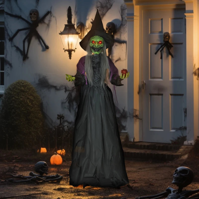HOMCOM 6.4' Life-Size Winged Grim Reaper – Animated Halloween Decoration, Light-Up Eyes 