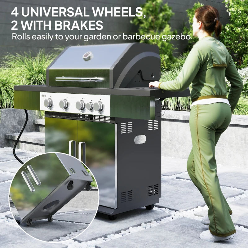 🔥 4+1 Burner Liquid Propane Gas Grill – Outdoor BBQ with Side Burner (Silver)