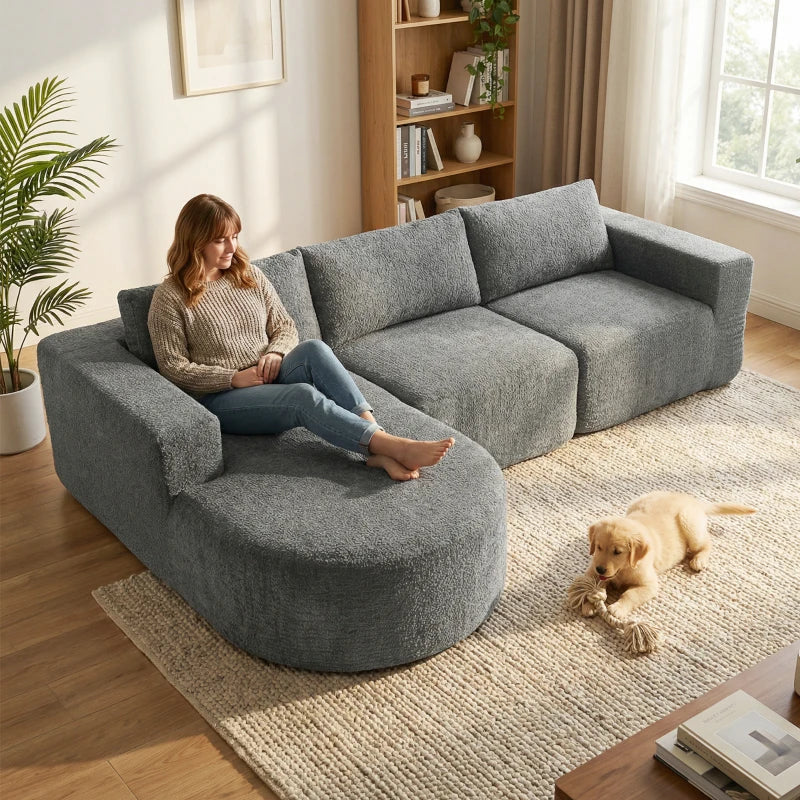 L Shaped Cloud Boneless Couch, Modular Sectional Sofa with Chaise and Deep Seat for Living Room, Bedroom, Dark Grey