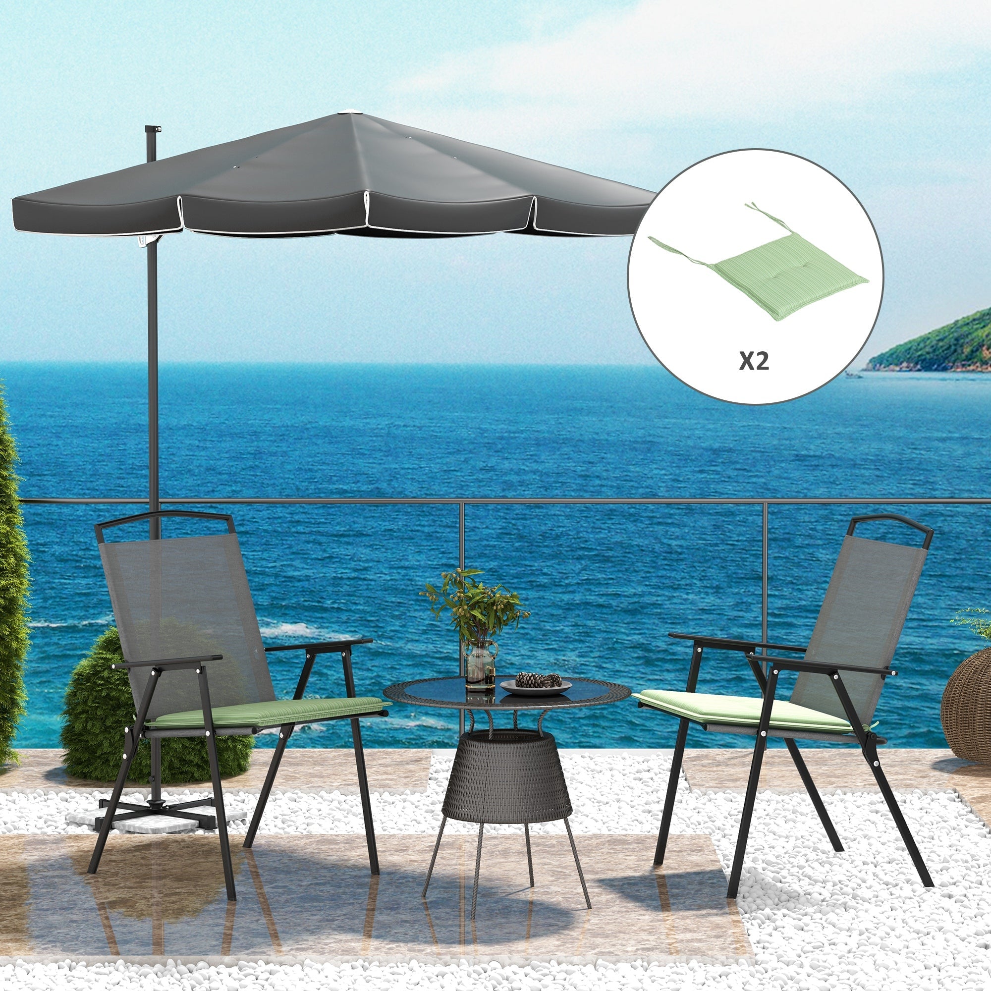 Outsunny 2-Piece Outdoor Patio Chair Cushions Set Replacement with Ties Button Tufted Green 