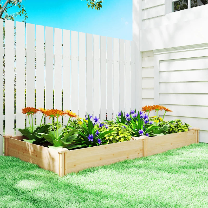 Wooden Raised Garden Bed, Outdoor Planter Box with Divider and Open Bottom for Flowers, Herbs, Vegetables, DIY Painting