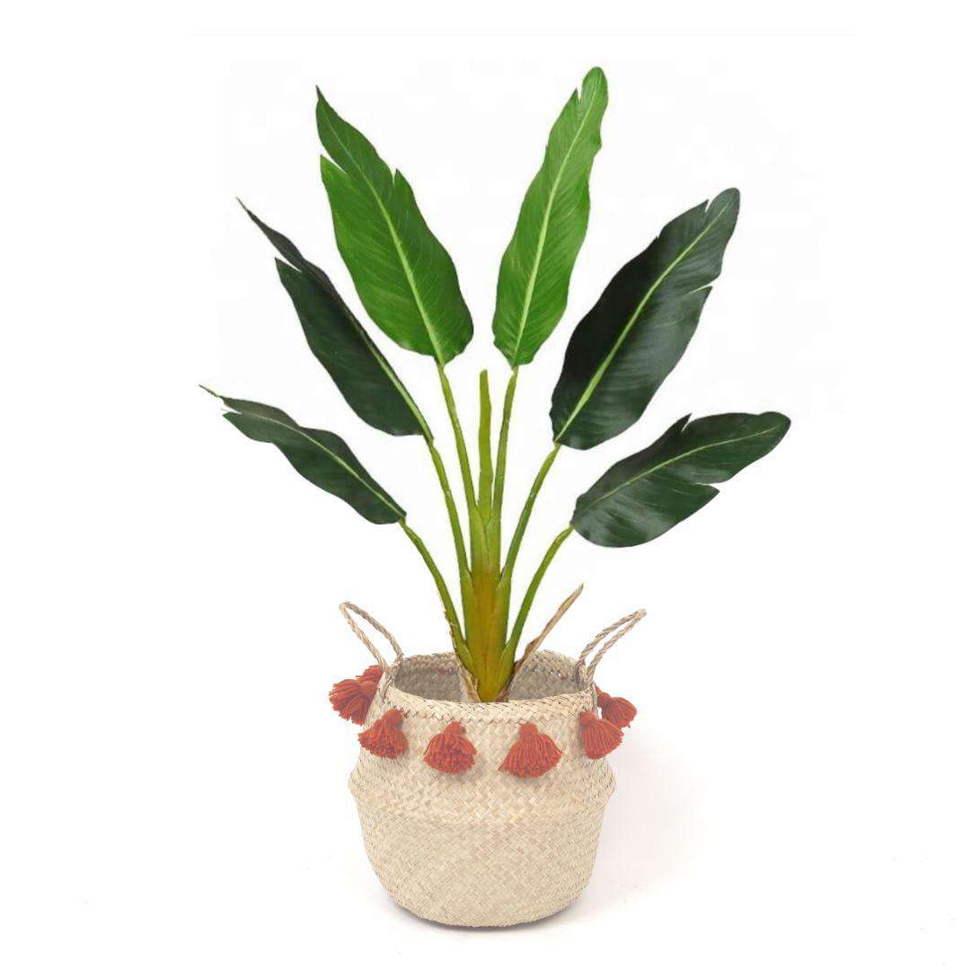 Porta - Seagrass Basket With Orange Pompoms 