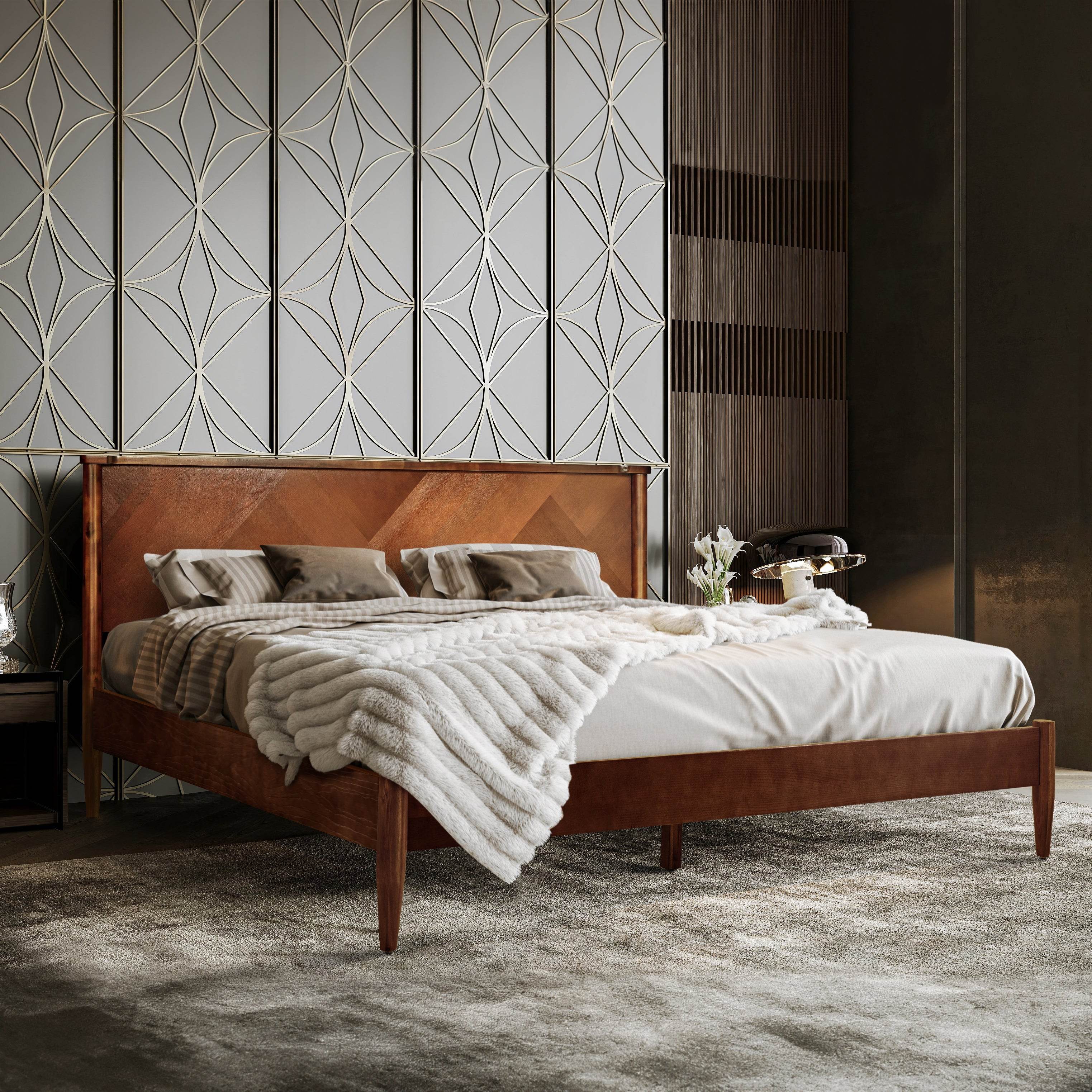 Panthera Platform Bed Frame With Headboard 