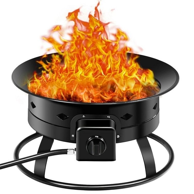 Portable Outdoor Black Metal Propane Fire Pit with Cover and Carry Kit - Free Shipping