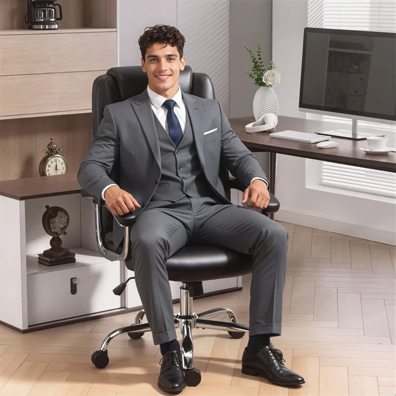 Big and Tall Office Chair 400 lbs, Desk Chair with Spring Cushion, PU Leather, High Back, Swivel Wheels, Black