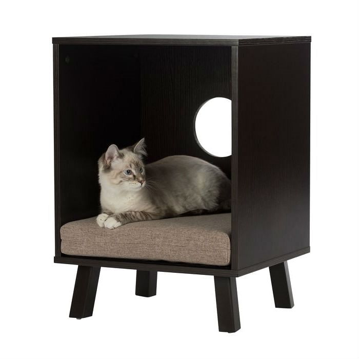 Sturdy Modern Cat Espresso End Table Cat Bed Cube Lounge - Free Shipping