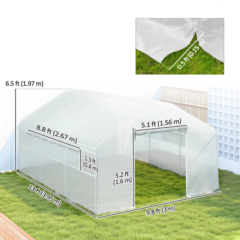Walk-in Tunnel Greenhouse with UV/Wind Resistant, Galvanized Steel Frame and Windows, Garden Planting Warm House, 13' x 10' x 6.5' , White