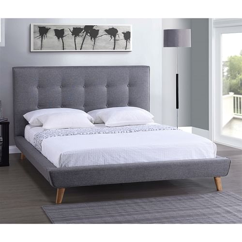 Full Modern Grey Linen Upholstered Platform Bed with Button Tufted Headboard - Free Shipping