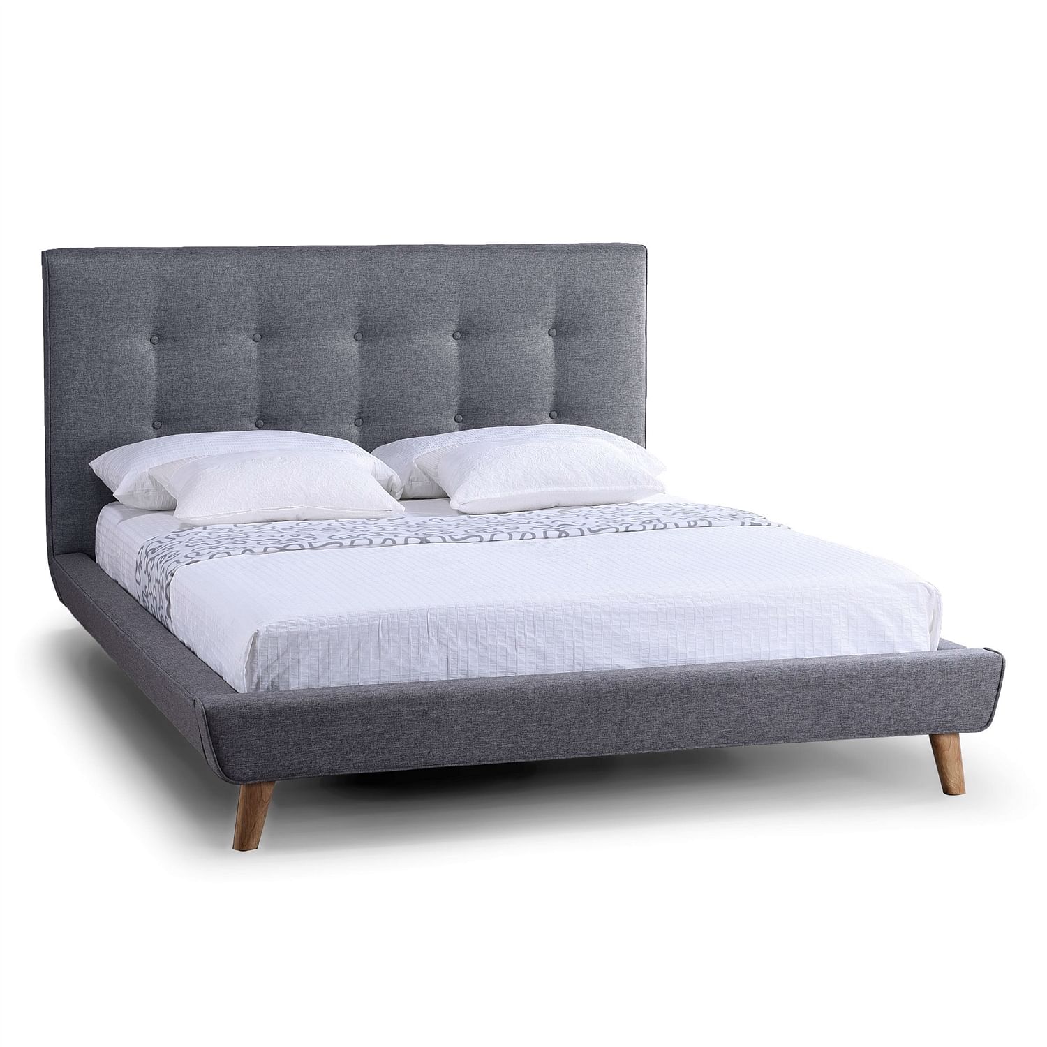 Full Modern Grey Linen Upholstered Platform Bed with Button Tufted Headboard - Free Shipping