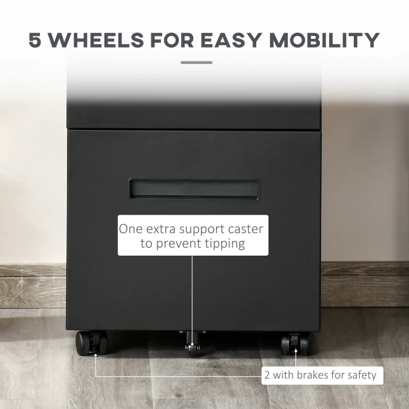 File Cabinet, Vertical Filing Cabinet with Adjustable Partition for A4 Letter Size, Lockable for Office, Black