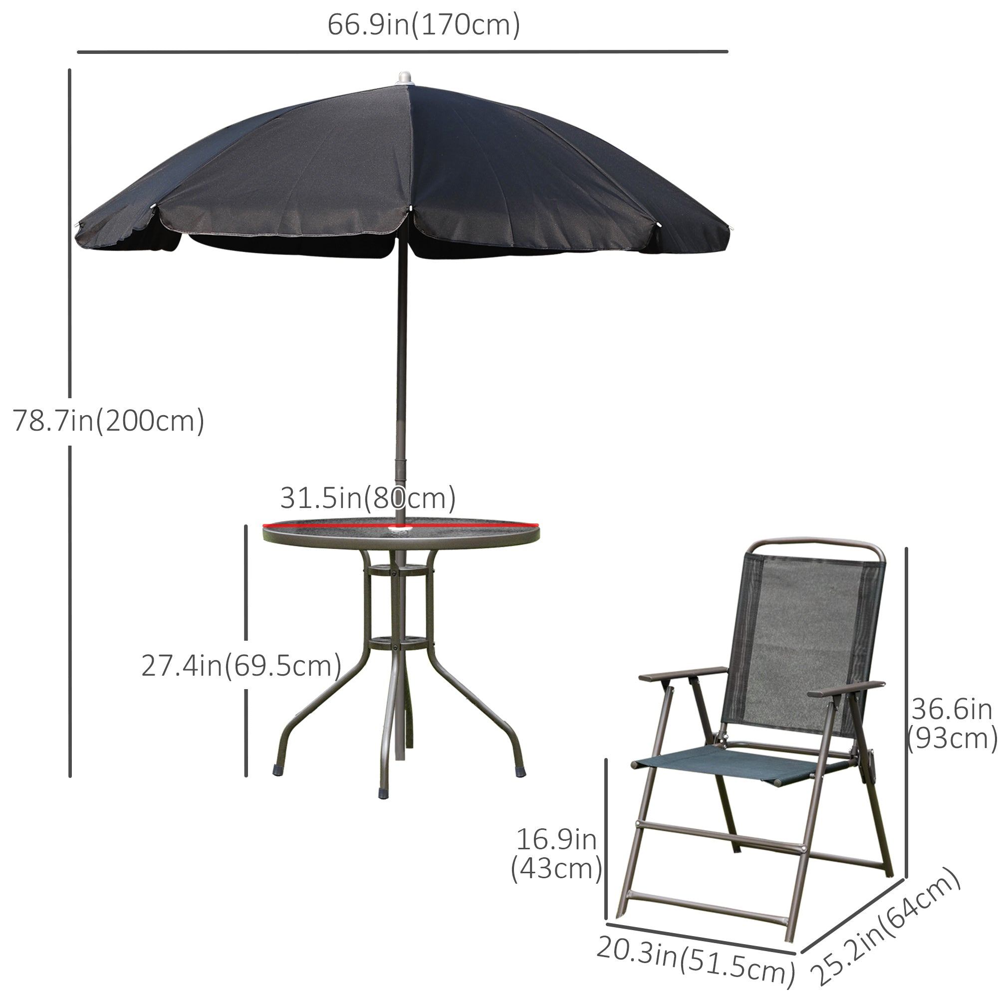 Outsunny 6PC Garden Dining Set with Umbrella Outdoor Patio Furniture Round Table Folding Chairs Cream-white 