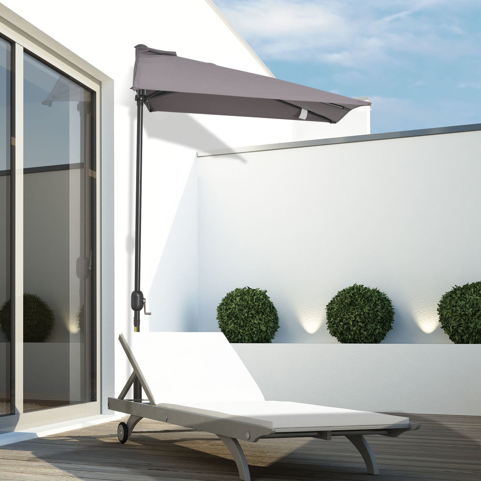 Outsunny Half Round Umbrella 8ft Balcony Parasol for Patio Garden Outdoor Window Sun Shade Grey 