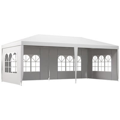 Outsunny Party Tent 10'x20' Portable Wedding Gazebo Canopy 4 Sidewalls White 