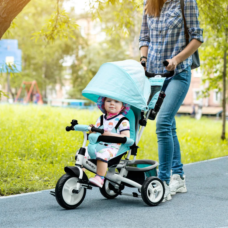 Qaba 6 in 1 Tricycle for Toddler 1-5 Years with Parent-Push Handle, Green