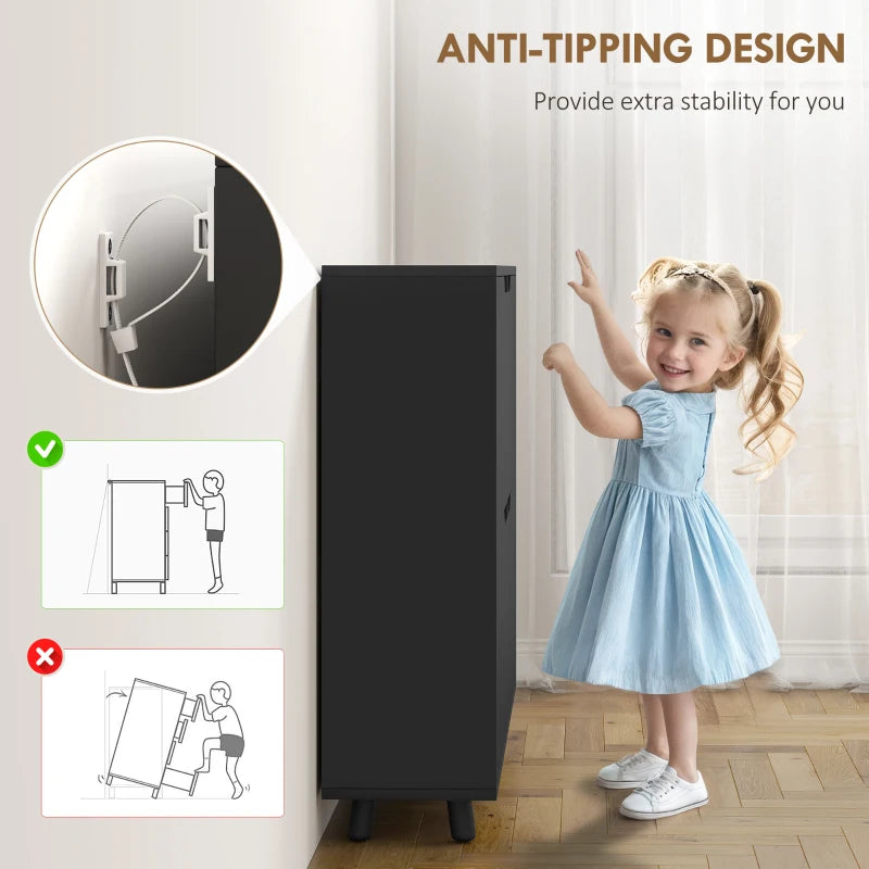 Narrow Shoe Cabinet, Shoe Storage Cabinet with 4 Flip Drawers and Adjustable Shelves for 16 Pairs of Shoes, Black