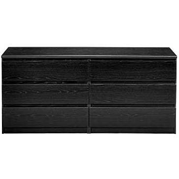 Modern 6 Drawer Double Dresser in Black Woodgrain Finish - Free Shipping 