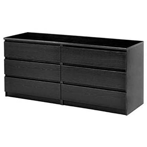 Modern 6 Drawer Double Dresser in Black Woodgrain Finish - Free Shipping