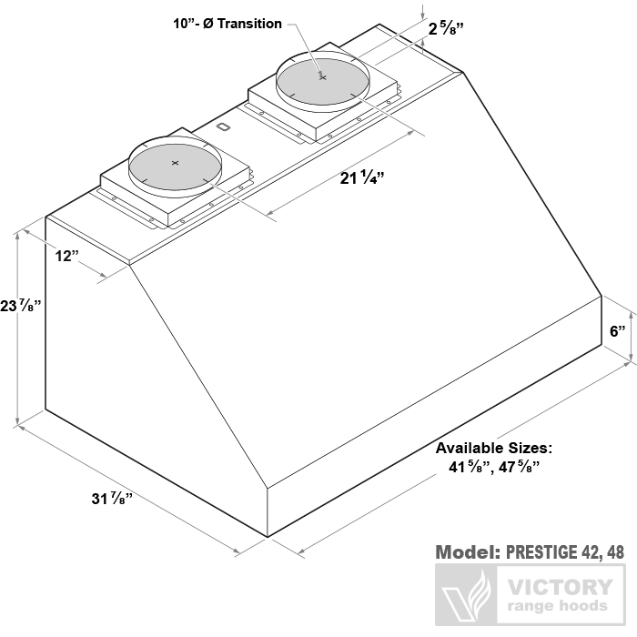 42 Inch 2300 CFM BBQ Range Hood - VICTORY Prestige 