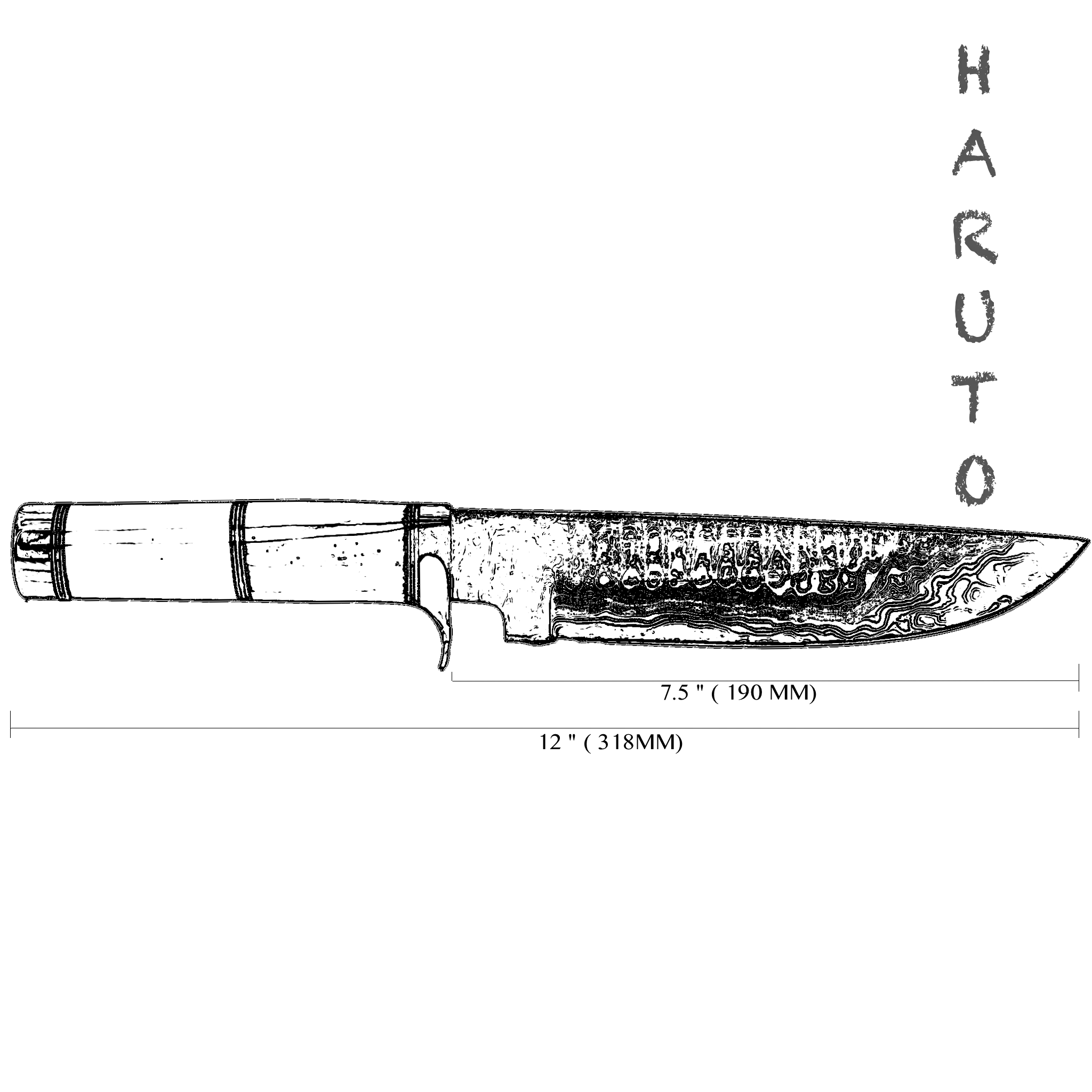 Haruto Bowie Knife - Camel Bone Handle 7.5 inch with Original leather Sheath 