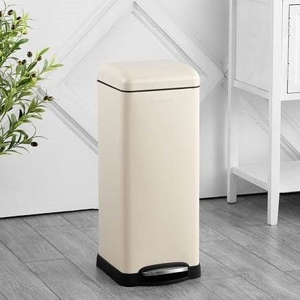 8-Gallon Retro Stainless Steel Step-On Trash Can in Light Almond Beige Finish - Free Shipping 