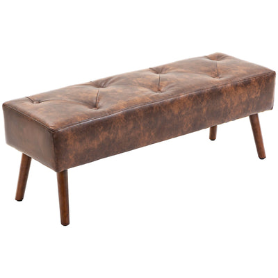 HOMCOM Luxurious Bedroom Bench End of Bed Bench Button Tufted PU Leather Wood Legs Entryway Furniture Brown 