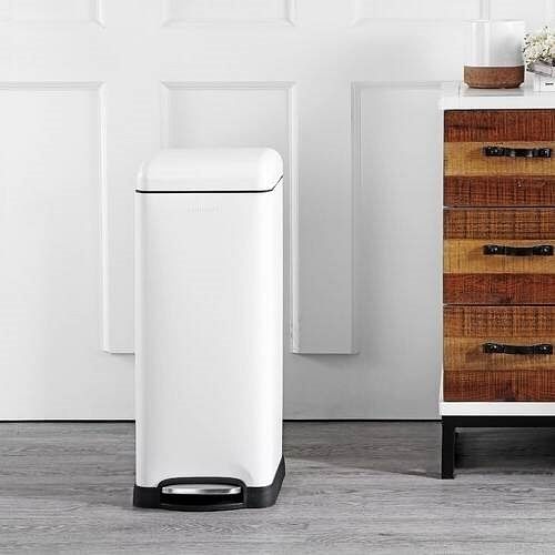 8-Gallon Retro Stainless Steel Step-On Trash Can in White Finish - Free Shipping