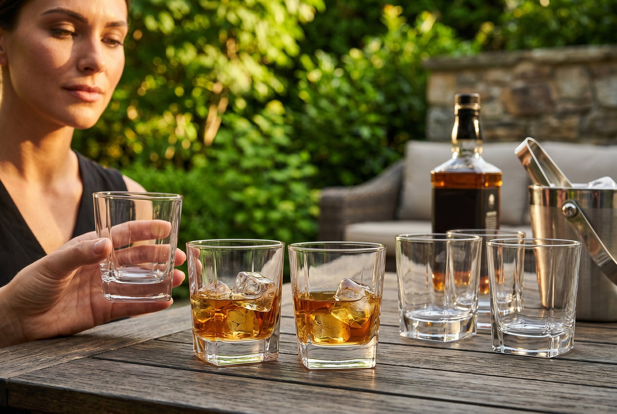 Whiskey Glasses, Set of 6, 310 ml (10.5 oz) Square Rocks Glasses – Carre
