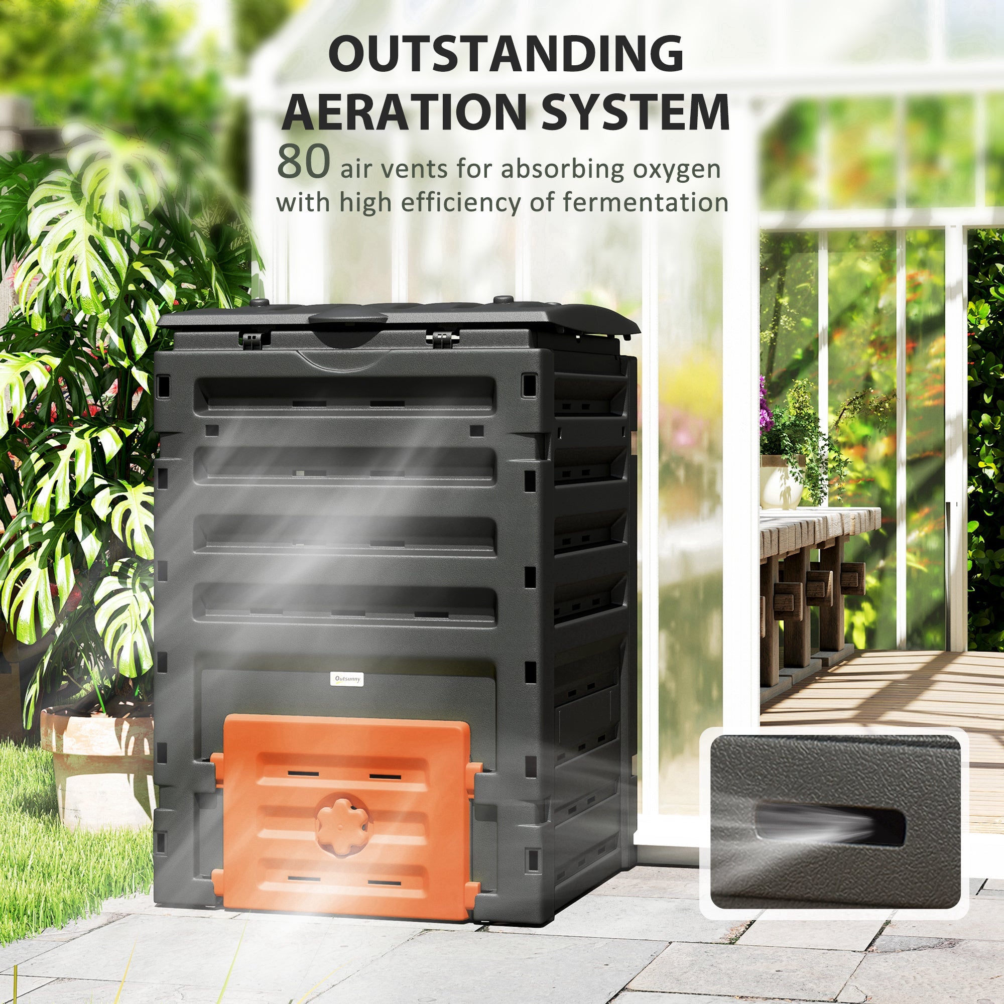 Outsunny Compost Bin, Garden Composter with 80 Vents and 2 Sliding Doors, 120 Gallon (450L), Orange 