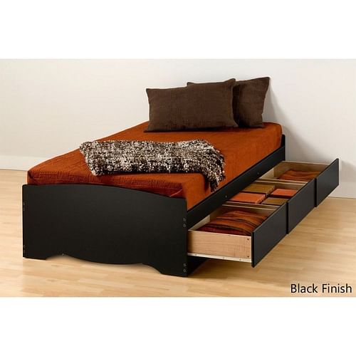 Twin XL Platform Bed Frame with 3 Storage Drawers in Black - Free Shipping