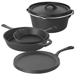 5-Piece Cast Iron Cookware Set with Dutch Oven Griddle and 2 Skillets - Free Shipping 