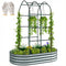 Galvanised Raised Garden Bed with Arched Trellis, 5 x 3 x 6ft Metal Outdoor Planter Box with Open Bottom, Silver